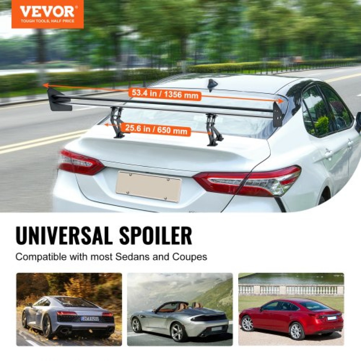 VEVOR Universal Rear Spoiler GT Style Adjustable Trunk Wing Car Racing 53,1"/135 cm