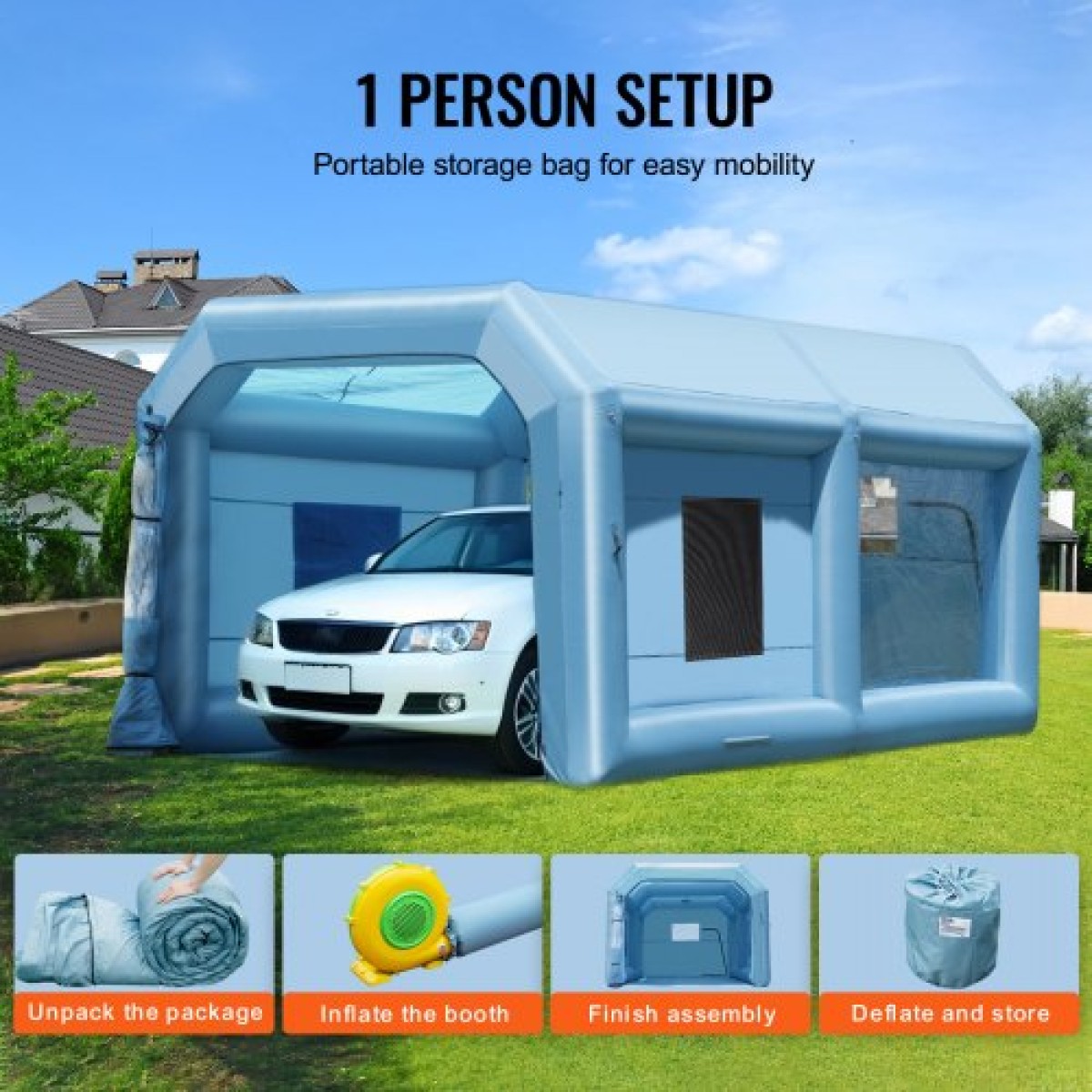 Φουσκωτός θάλαμος βαφής VEVOR, 21 x 13,5 x 9,8 ft/6,4 x 4,1 x 3 m Φουσκωτός θάλαμος ψεκασμού, με ισχυρό ανεμιστήρα και σύστημα φίλτρου αέρα 1100 W, φορητός θάλαμος βαφής αυτοκινήτου για μεσαίου μεγέθους οχήματα, βαφή μεγάλων επίπλων
