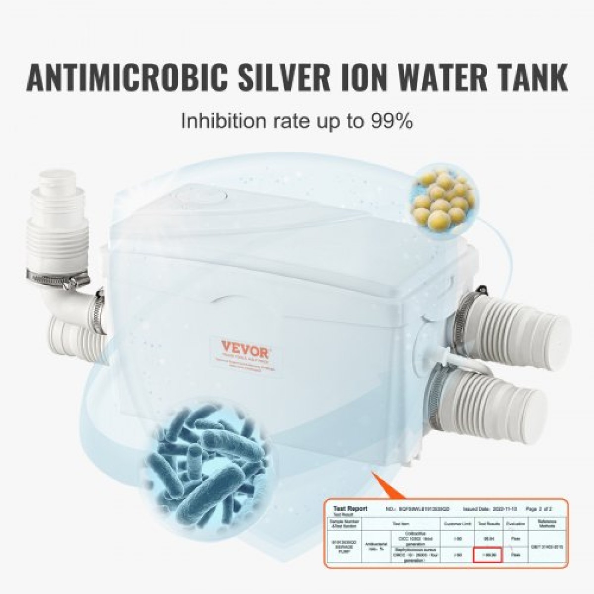 VEVOR Macerator Pump, 350W, 6000 L/h Flow, 23 ft/7 m Head, Macerator Pump Card Supply with 3 Introps Water for Underground, Κουζίνα, Νεροχύτη, Ντους, Μπανιέρα, Μηχάνημα Απόρριψης Λυμάτων Πλυντηρίου
