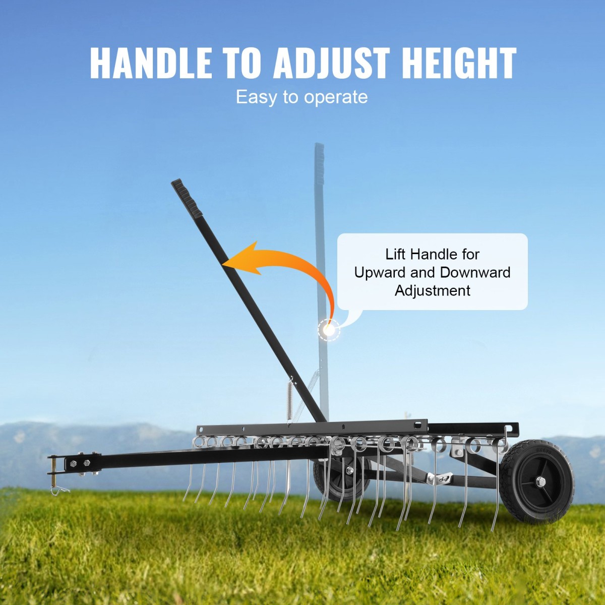 VEVOR Tow Behind Dethatcher, 48 ιντσών Tow Dethatcher με 24 Spring Steel Tines, Lawn Dethatcher Rake για ATV ή Mower, Tow Behind Lawn Rake with Lift Handle for Garden Farm Grass