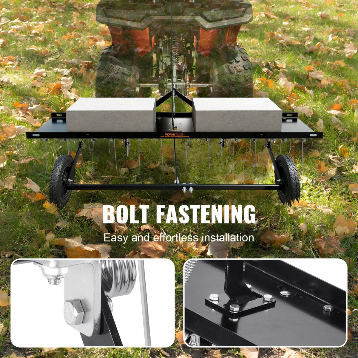 VEVOR Tow Behind Dethatcher, 48 ιντσών Tow Dethatcher με 24 Spring Steel Tines, Lawn Dethatcher Rake για ATV ή Mower, Tow Behind Lawn Rake with Lift Handle for Garden Farm Grass