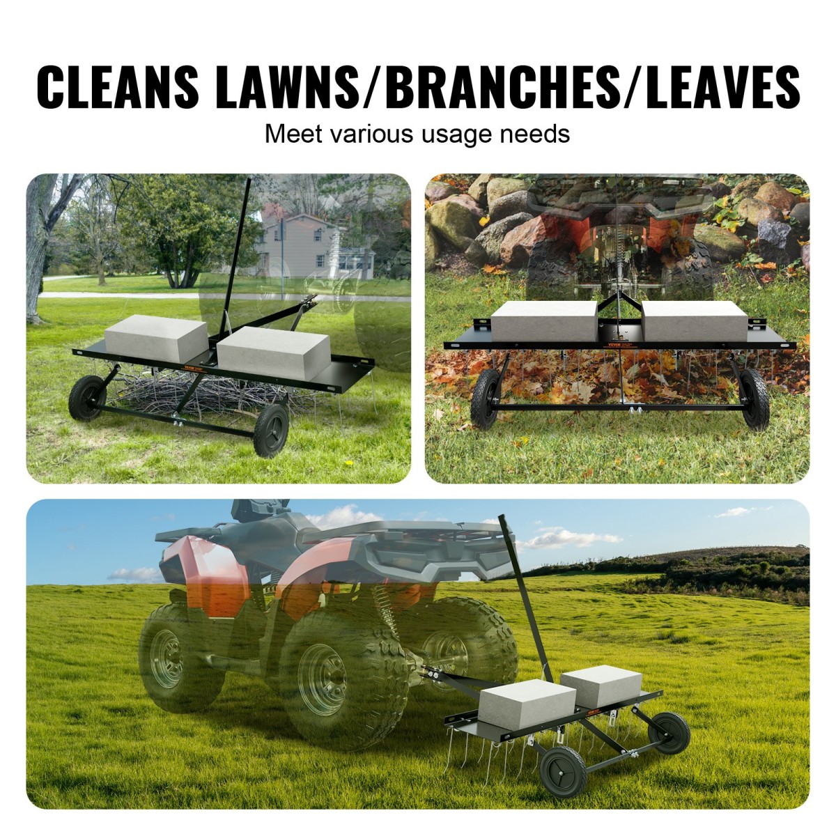 VEVOR Tow Behind Dethatcher, 48 ιντσών Tow Dethatcher με 24 Spring Steel Tines, Lawn Dethatcher Rake για ATV ή Mower, Tow Behind Lawn Rake with Lift Handle for Garden Farm Grass