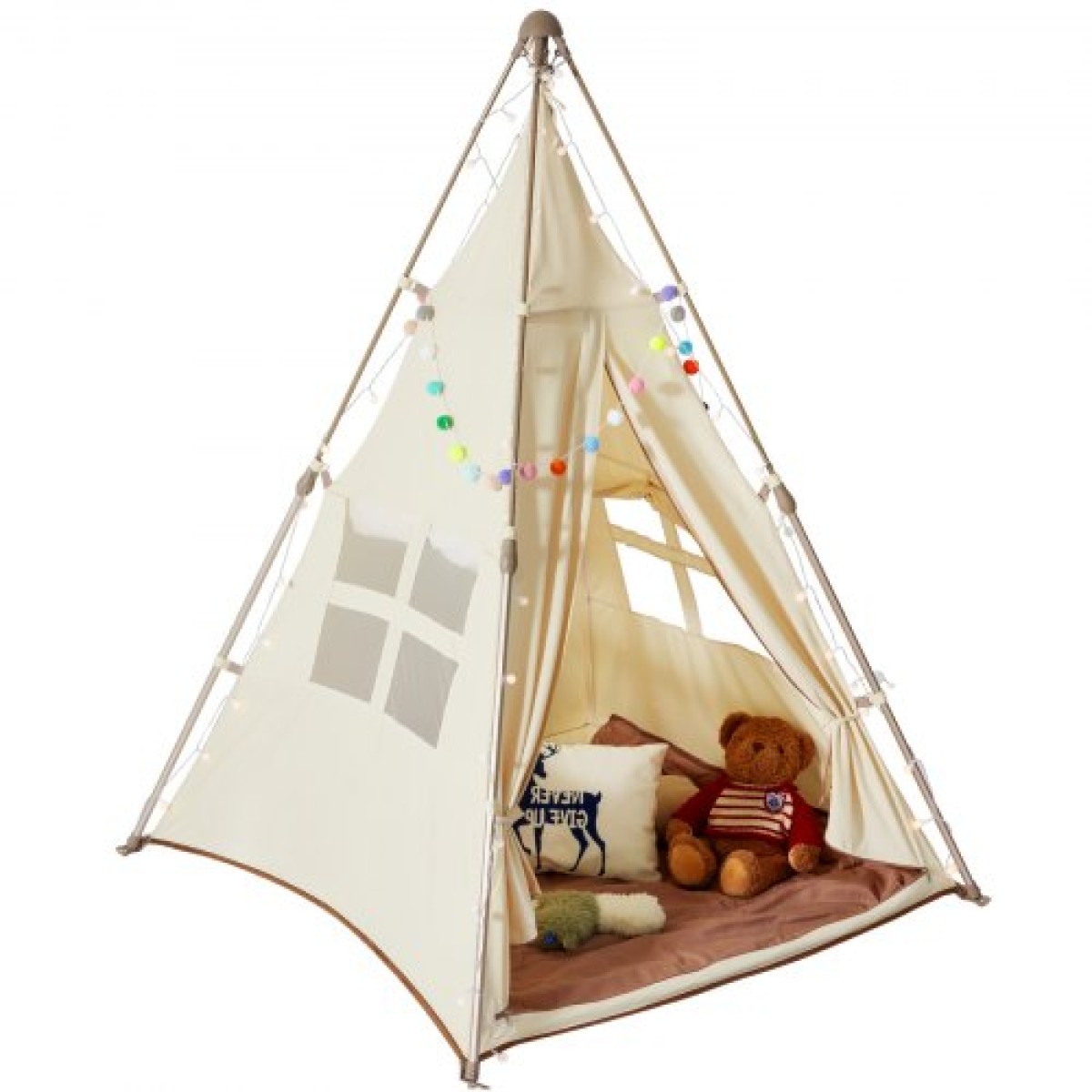 VEVOR Παιδική σκηνή παιχνιδιού, σκηνή Teepee για παιδιά 1-5 ετών, Πτυσσόμενη σκηνή για νήπια με χαλάκι και τσάντα μεταφοράς, σκηνή για παιδιά με παράθυρα για εσωτερικούς και εξωτερικούς χώρους, Παιδική σκηνή για αγόρια και κορίτσια, μπεζ
