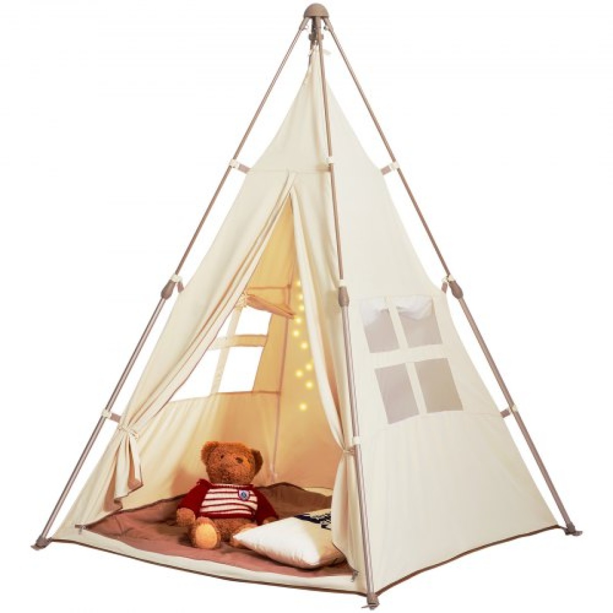 VEVOR Παιδική σκηνή παιχνιδιού, σκηνή Teepee για παιδιά 1-5 ετών, Πτυσσόμενη σκηνή για νήπια με χαλάκι και τσάντα μεταφοράς, σκηνή για παιδιά με παράθυρα για εσωτερικούς και εξωτερικούς χώρους, Παιδική σκηνή για αγόρια και κορίτσια, μπεζ