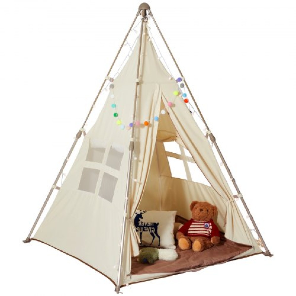 VEVOR Παιδική σκηνή παιχνιδιού, σκηνή Teepee για παιδιά 1-5 ετών, Πτυσσόμενη σκηνή για νήπια με χαλάκι και τσάντα μεταφοράς, σκηνή για παιδιά με παράθυρα για εσωτερικούς και εξωτερικούς χώρους, Παιδική σκηνή για αγόρια και κορίτσια, μπεζ