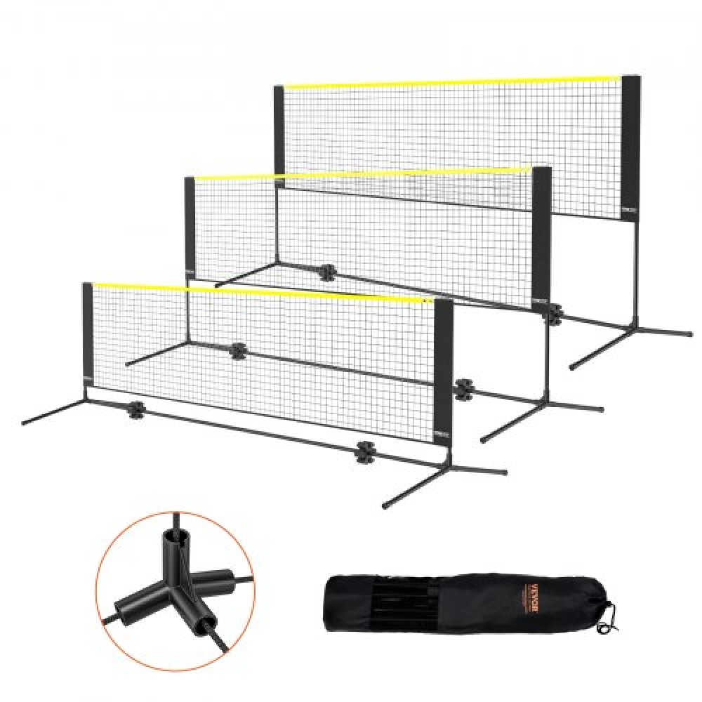 VEVOR Badminton Net, Height Adjustable Volleyball Net, 10ft Wide Foldable Pickleball Net, Portable Easy Setup Tennis Net Set with Poles, Stand and Carry Bag, for Kids Backyard Game Indoor Outdoor Use