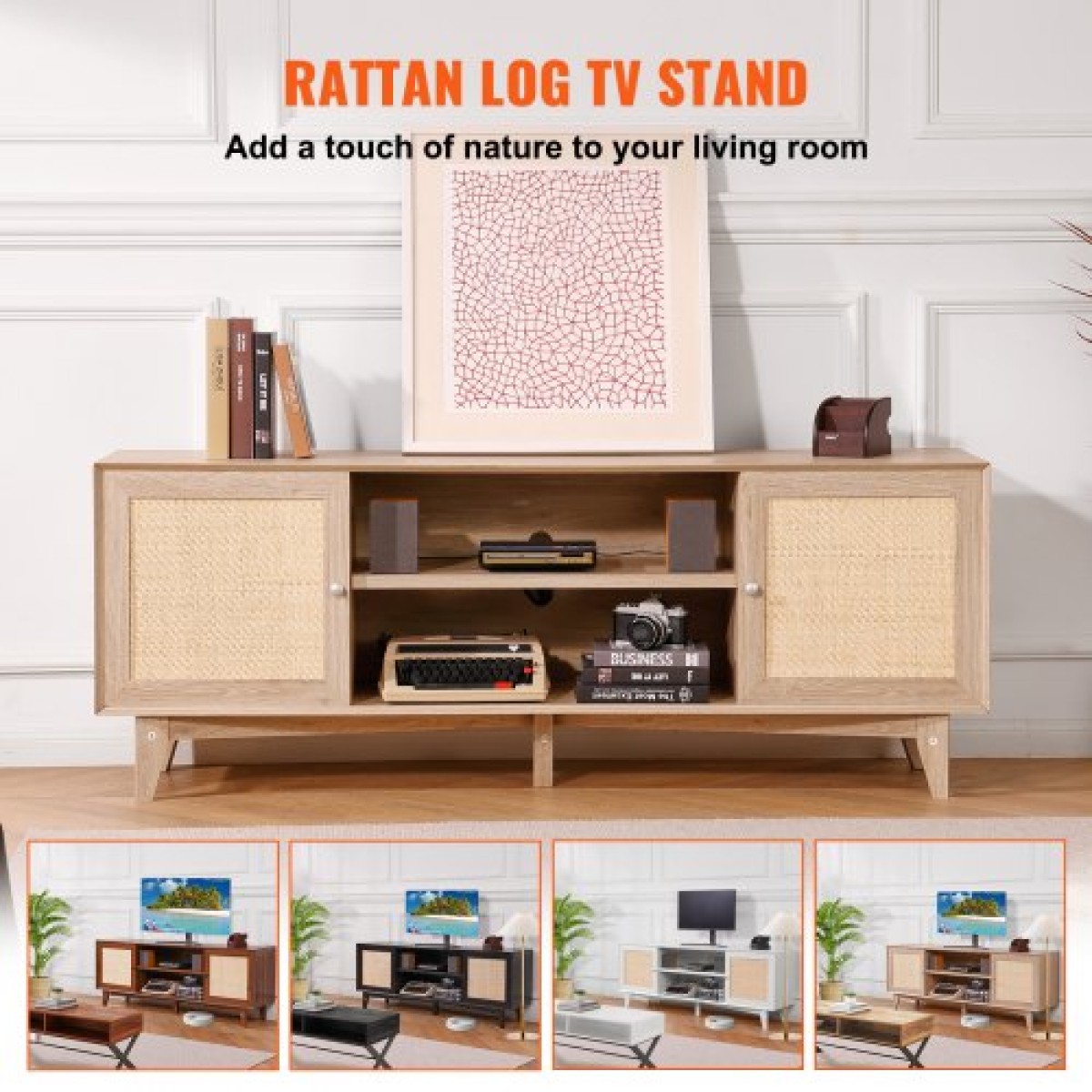 Βάση τηλεόρασης VEVOR Rattan 191 εκ. Τηλεόραση Boho Ντουλάπα TV Ντουλάπι τηλεόρασης Δρυ