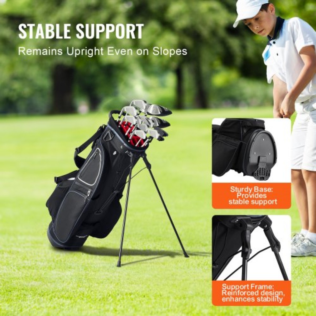 Τσάντα VEVOR Golf Cart with 14 Way Organizer Divider Top, 35” 11 τσέπες Premium Cart Bag με βάση, ανθεκτικές τσάντες γκολφ με λαβές & κάλυμμα σκόνης & αποσπώμενο διπλό λουρί για άνδρες και γυναίκες, μαύρο λευκό