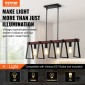 VEVOR 4-Light Kitchen Island κρεμαστά φωτιστικά, 60W, Ρυθμιζόμενο φωτιστικό τραπεζαρίας με 2 x 6" και 6 x 12" ράβδους, βιομηχανικός μεταλλικός σκελετός Farmhouse Linear Chandeliers Lighting for Dining Room, E27