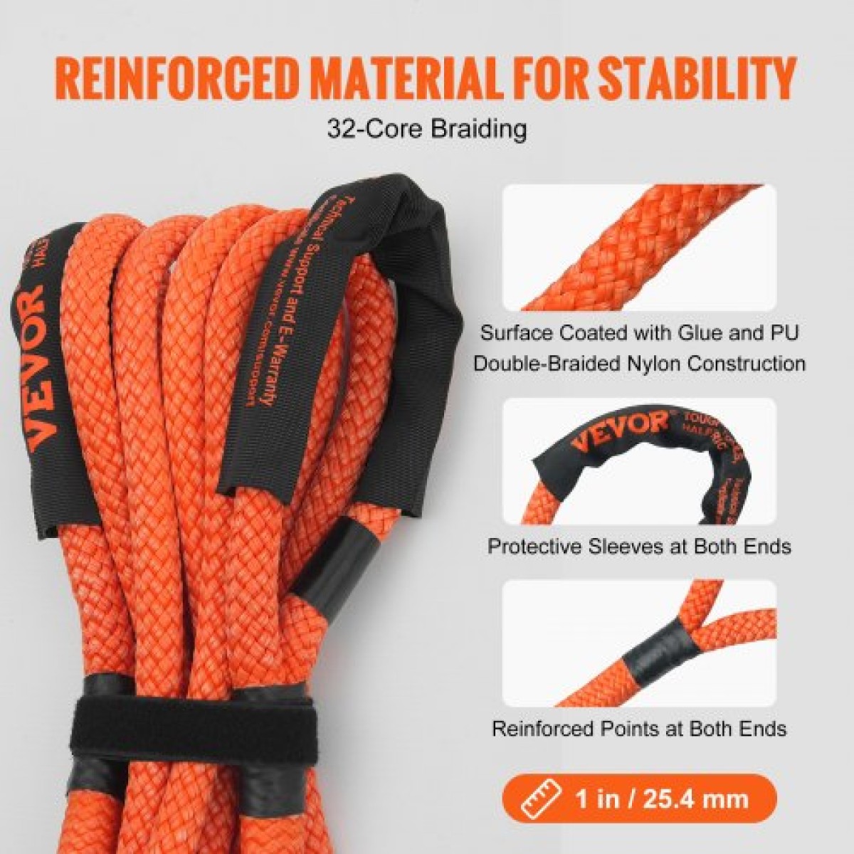 VEVOR 1" (2,54 cm) x 20'/6,1 m Kinetic Recovery Tow Rope 38.000 lbs/17.237,5 kg, Heavy-Duty Off Road Snatch Strap, Extreme Duty 30% Elasticity Energy Snatch Strap for Jeep Car SuV Truck ATV