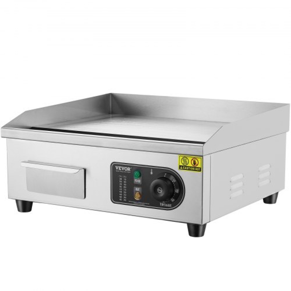 Εμπορική ηλεκτρική σχάρα VEVOR, 450 x 300 mm, 2800W, ρυθμιζόμενος έλεγχος θερμοκρασίας 50-300°C, ψησταριά από ανοξείδωτο ατσάλι με 2 σπάτουλες, 2 βούρτσες και 4 μαξιλαράκια ποδιών, για μπριζόλα, τηγανίτα