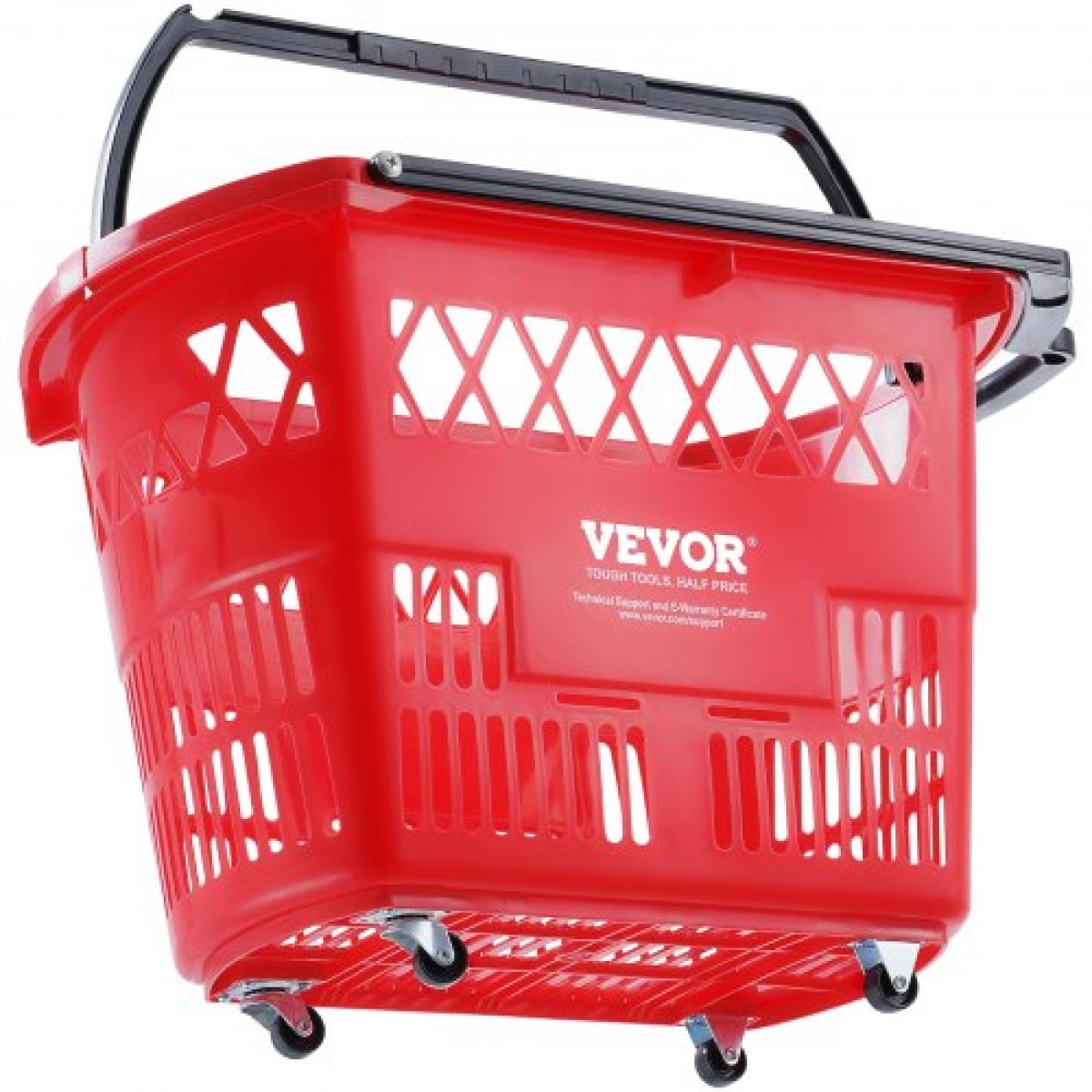 Καλάθια αγορών VEVOR, 6 ΤΕΜ, 39L Καρότσια αγορών με χερούλια, Πλαστικό κυλιόμενο καλάθι αγορών με ρόδες, μεγάλο φορητό σετ καλάθι αγορών για σούπερ μάρκετ, καταστήματα λιανικής, παντοπωλεία, κόκκινο