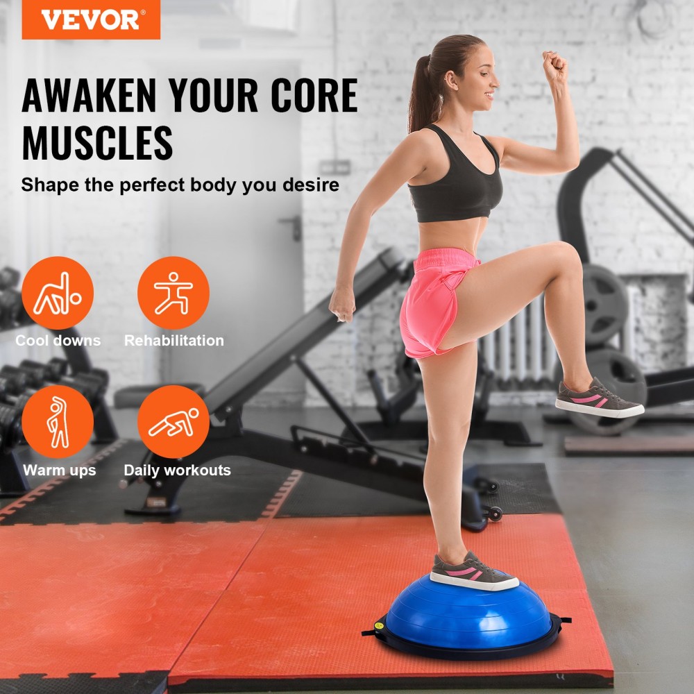 VEVOR Half Exercise Ball Trainer, 26 ιντσών Balance Ball Trainer, 1500lbs Capacity Stability Ball, Yoga Ball with Resistance Bands & Foot Pump, Strength Fitness Ball for Home Gym Workout Full Body, Μπλε