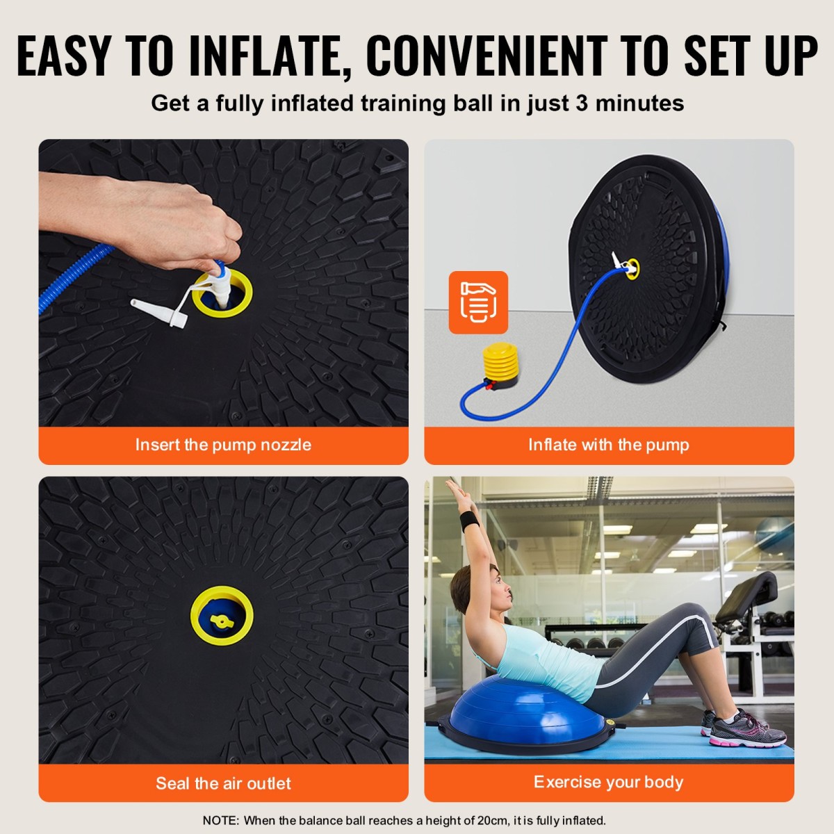 VEVOR Half Exercise Ball Trainer, 26 ιντσών Balance Ball Trainer, 1500lbs Capacity Stability Ball, Yoga Ball with Resistance Bands & Foot Pump, Strength Fitness Ball for Home Gym Workout Full Body, Μπλε