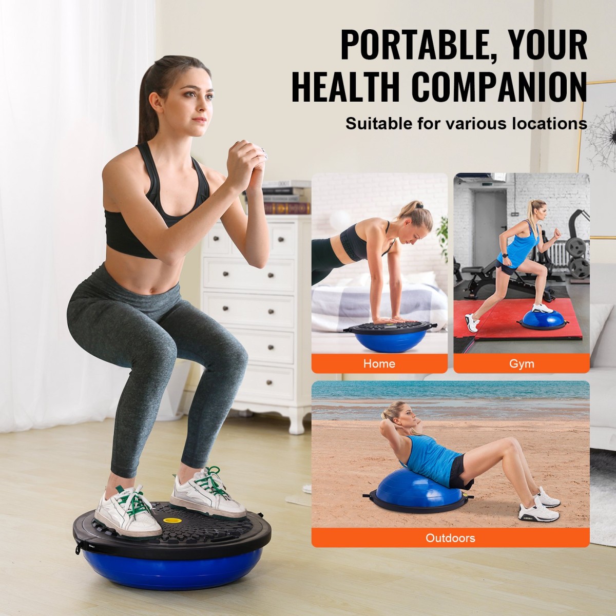 VEVOR Half Exercise Ball Trainer, 26 ιντσών Balance Ball Trainer, 1500lbs Capacity Stability Ball, Yoga Ball with Resistance Bands & Foot Pump, Strength Fitness Ball for Home Gym Workout Full Body, Μπλε