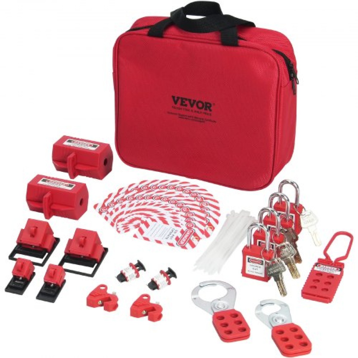 VEVOR Electrical Lockout Tagout Kit, 47 PCS Safety Loto Kit Περιλαμβάνει λουκέτα, λαβές, ετικέτες, νάιλον δεσίματα, κλείδωμα βυσμάτων, κλείδωμα διακόπτη κυκλώματος και τσάντα μεταφοράς, για βιομηχανική, ηλεκτρική ενέργεια