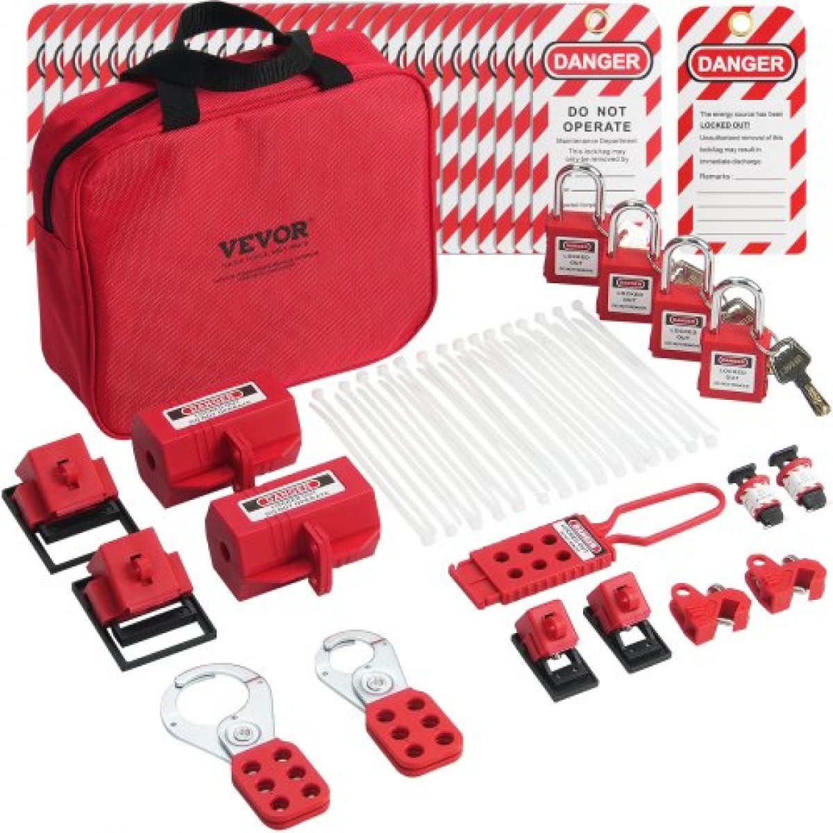 VEVOR Electrical Lockout Tagout Kit, 47 PCS Safety Loto Kit Περιλαμβάνει λουκέτα, λαβές, ετικέτες, νάιλον δεσίματα, κλείδωμα βυσμάτων, κλείδωμα διακόπτη κυκλώματος και τσάντα μεταφοράς, για βιομηχανική, ηλεκτρική ενέργεια