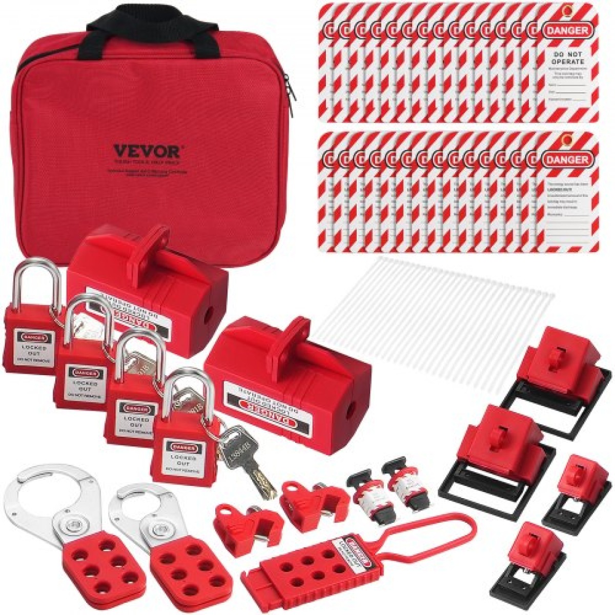 VEVOR Electrical Lockout Tagout Kit, 47 PCS Safety Loto Kit Περιλαμβάνει λουκέτα, λαβές, ετικέτες, νάιλον δεσίματα, κλείδωμα βυσμάτων, κλείδωμα διακόπτη κυκλώματος και τσάντα μεταφοράς, για βιομηχανική, ηλεκτρική ενέργεια