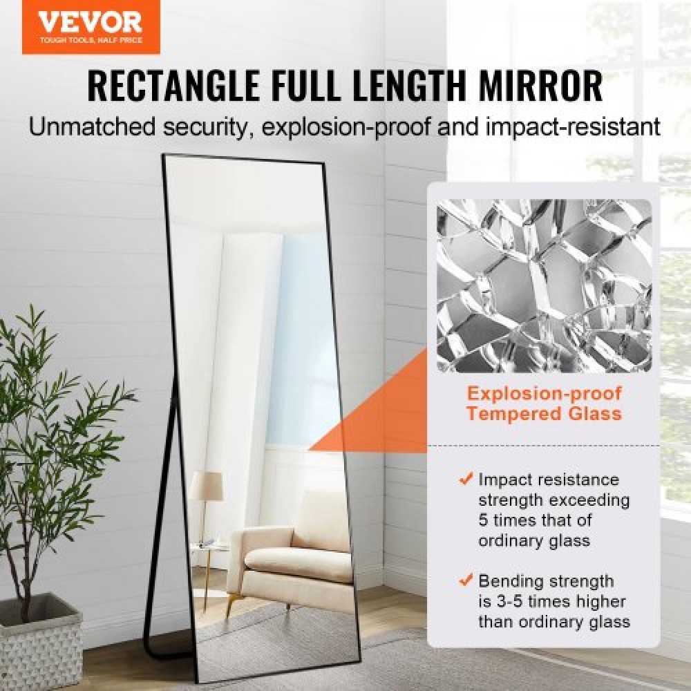 Ολόσωμος καθρέφτης VEVOR, 71" x 31", Εξαιρετικά μεγάλος όρθιος κρεμαστός ή κεκλιμένος ορθογώνιος καθρέφτης δαπέδου με σκελετό από κράμα αλουμινίου, ολόσωμος καθρέφτης για κρεβατοκάμαρα σαλονιού, μαύρος