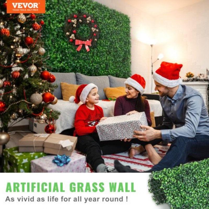 VEVOR 12PCS 10x10 ιντσών τεχνητά πάνελ από πυξάρι, χαλάκι τοίχου φράχτη από πυξάρι, τοίχος σκηνικού από τεχνητό γρασίδι, προστασία προστασίας απορρήτου από υπεριώδη ακτινοβολία για εξωτερική αυλή με φράχτη κήπου