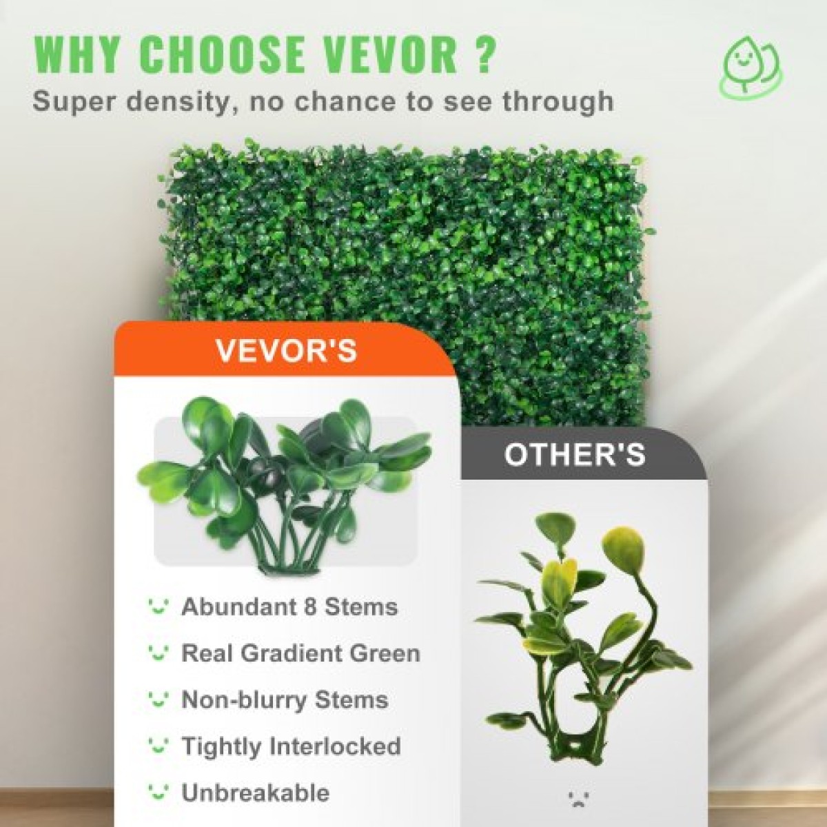 VEVOR 12PCS 10x10 ιντσών τεχνητά πάνελ από πυξάρι, χαλάκι τοίχου φράχτη από πυξάρι, τοίχος σκηνικού από τεχνητό γρασίδι, προστασία προστασίας απορρήτου από υπεριώδη ακτινοβολία για εξωτερική αυλή με φράχτη κήπου