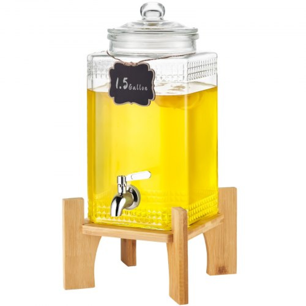 VEVOR Beverage Dispenser, 1,5 γαλόνι/5,5 L Dispensers ποτών για πάρτι, Glass Juice Dispenser with Stand, Stainless Steel Spigot, Iced Tea Juice Water Dispenser, για εστιατόρια, ξενοδοχεία, πάρτι