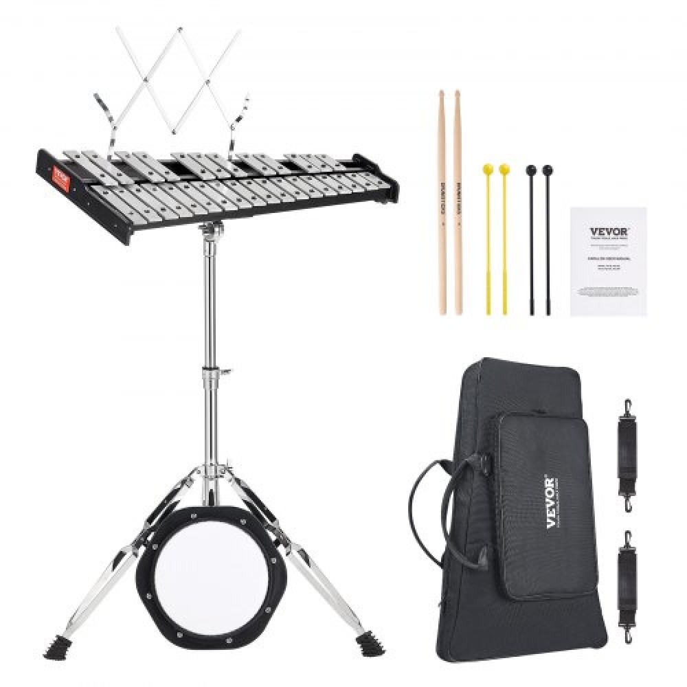 VEVOR 30 Note Glockenspiel Κιτ καμπάνας ξυλόφωνου, επαγγελματικό σετ οργάνων κρουστών με σφύλες, ντραμς, βάση μουσικής, 203mm / 8" Μαξιλάρι πρακτικής, ρυθμιζόμενη βάση και τσάντα μεταφοράς για μαθητές και ενήλικες