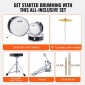 VEVOR Kids Drum Set, 3-Pece, 14 in Beginner Drum set with Adjustable Throne Cymbal Pedal Two Pair of Drumsticks, 8" Tom Drum 10" Snare Drum 14" Bass Drum, Starter Drum Kit for Child Kids, Μαύρο