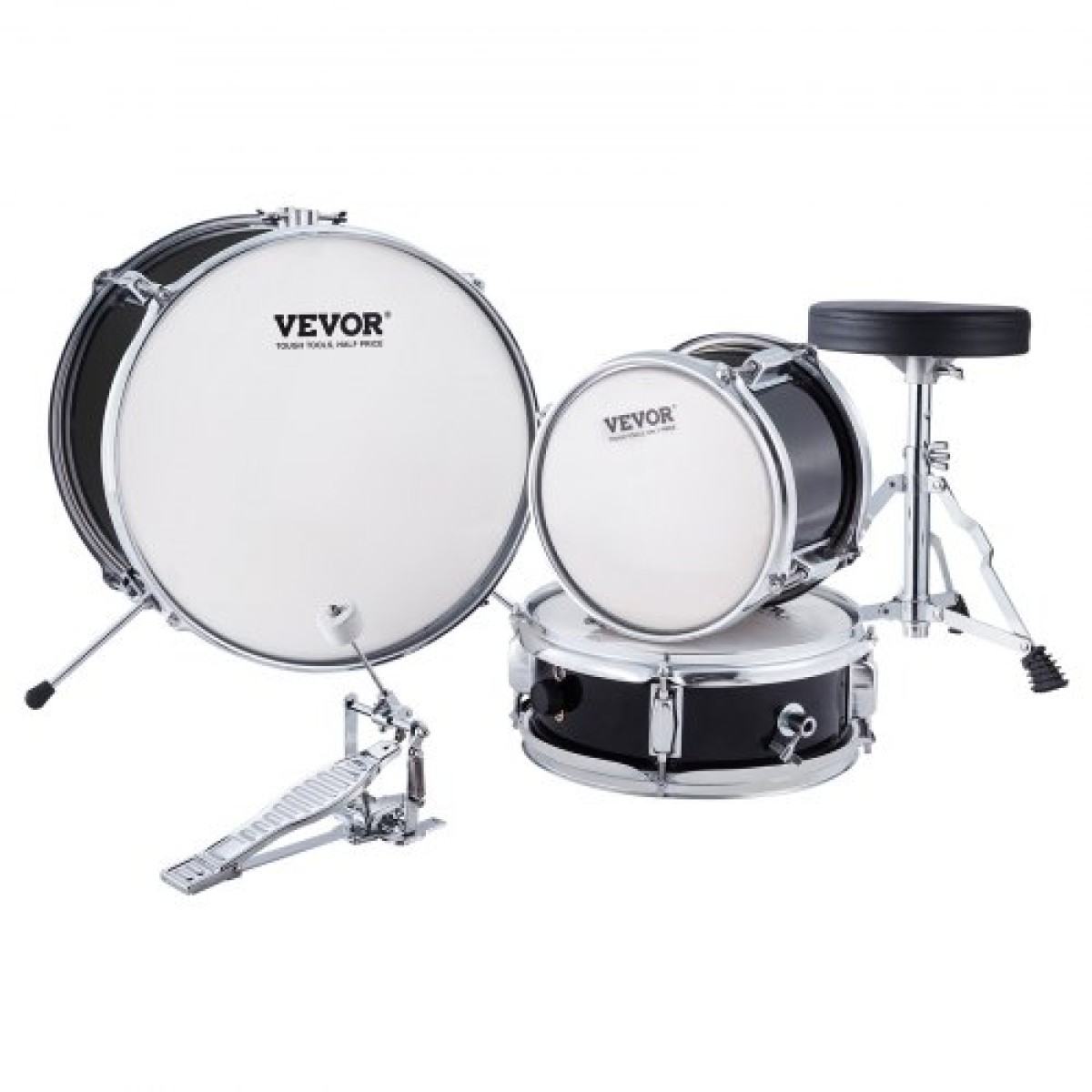VEVOR Kids Drum Set, 3-Pece, 14 in Beginner Drum set with Adjustable Throne Cymbal Pedal Two Pair of Drumsticks, 8" Tom Drum 10" Snare Drum 14" Bass Drum, Starter Drum Kit for Child Kids, Μαύρο