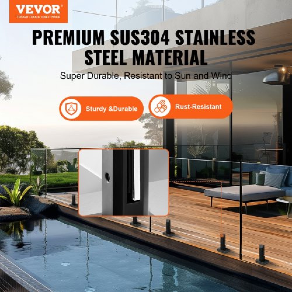 Σφιγκτήρας VEVOR Glass, 4 ΤΕΜ Τετράγωνο γυάλινο στήριγμα κιγκλιδώματος για 0,31 "-0,47" σκληρυμένο γυαλί, 304 ανοξείδωτο γυαλί Σφιγκτήρας τοποθέτησης, 0,12" Στήριγμα ράφι από γυαλί πάχους για μπαλκόνι, κήπο, κατάστρωμα, σκάλα