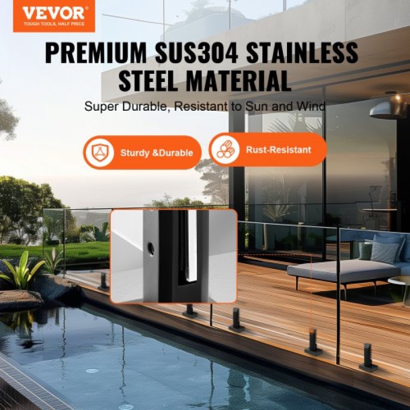 Σφιγκτήρας VEVOR Glass, 4 ΤΕΜ Τετράγωνο γυάλινο στήριγμα κιγκλιδώματος για 0,31 "-0,47" σκληρυμένο γυαλί, 304 ανοξείδωτο γυαλί Σφιγκτήρας τοποθέτησης, 0,12" Στήριγμα ράφι από γυαλί πάχους για μπαλκόνι, κήπο, κατάστρωμα, σκάλα