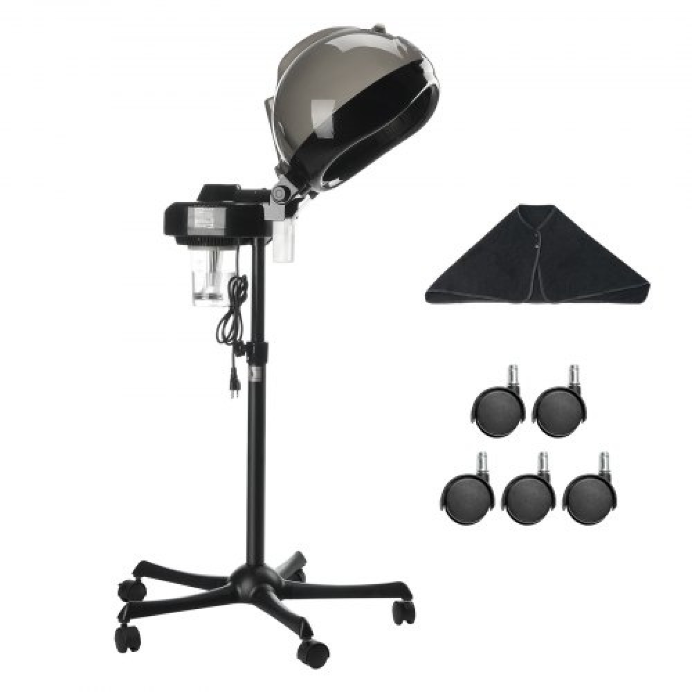 VEVOR Professional Hair Steamer for Deep Conditioner, Ionic Hair Steamer 11,81 ιντσών με κουκούλα με 2 λειτουργίες, ρυθμιζόμενο ύψος όρθια ατμομάγειρα μαλλιών με χρονοδιακόπτη, 5 τροχούς (2 που κλειδώνουν) για Salon Home Spa