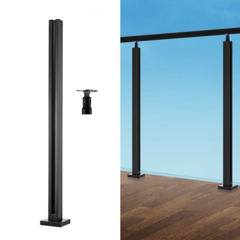 Σφιγκτήρας VEVOR Glass, 35,83" Στήριγμα κιγκλίδωμα από γυαλί ύψους για 0,39" -0,47" Πάχος σκληρυμένο γυαλί, 304 ανοξείδωτο ατσάλι Σφιγκτήρας τοποθέτησης, γυάλινο στήριγμα ραφιού για μπαλκόνι, κήπο, κατάστρωμα, σκάλα, μαύρο