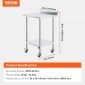 Τραπέζι εργασίας VEVOR 24 x 24 x 40 ιντσών από ανοξείδωτο χάλυβα, Εμπορικό τραπέζι προετοιμασίας φαγητού με τροχούς, τραπέζι εργασίας βαρέως τύπου, μεταλλικό τραπέζι εργασίας με ρυθμιζόμενο ύψος για εστιατόριο, σπίτι και ξενοδοχείο