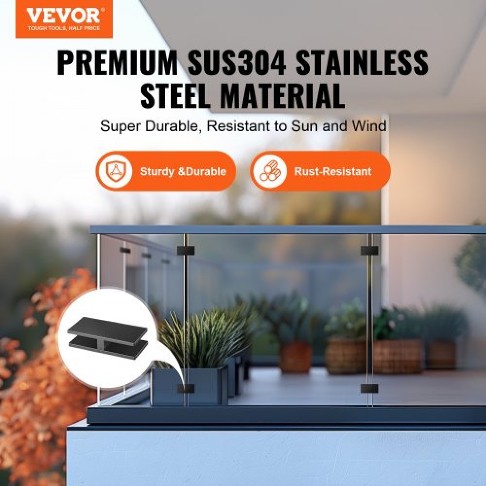 Σφιγκτήρας VEVOR Glass, 4 ΤΕΜ Ορθογώνιο γυάλινο στήριγμα κιγκλιδώματος για 0,31 "-0,47" σκληρυμένο γυαλί, 304 ανοξείδωτο γυαλί Σφιγκτήρας τοποθέτησης, 0,2" Στήριγμα ραφιού από γυαλί πάχους για μπαλκόνι, κήπο, πισίνα, σκάλα