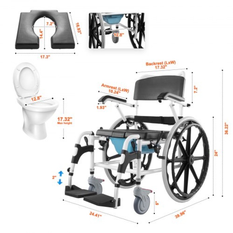 Αναπηρική καρέκλα ντους VEVOR 17,5 ιντσών/44,5 cm Aloy Commode Αναπηρική καρέκλα μπάνιου για άτομα με ειδικές ανάγκες