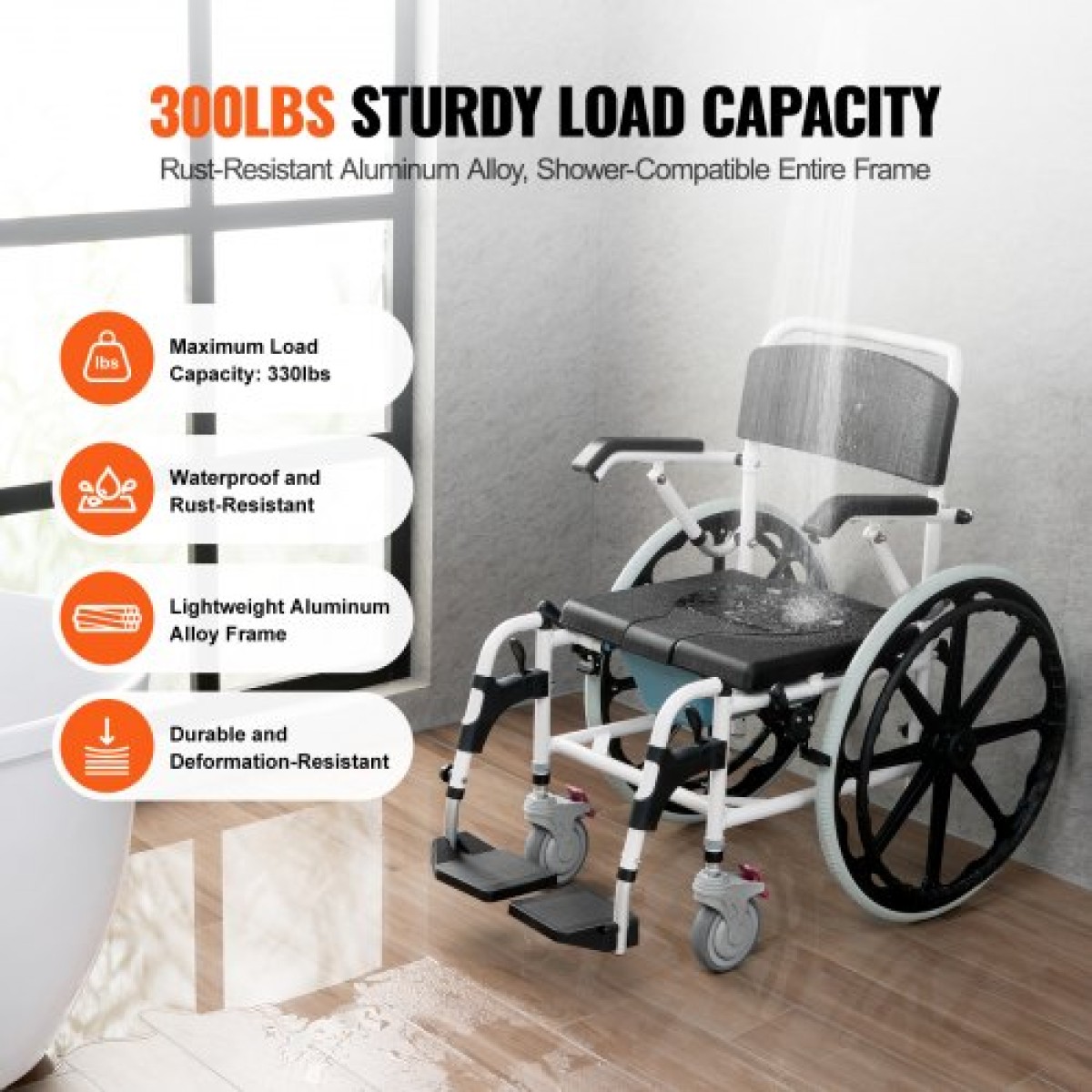 Αναπηρική καρέκλα ντους VEVOR 17,5 ιντσών/44,5 cm Aloy Commode Αναπηρική καρέκλα μπάνιου για άτομα με ειδικές ανάγκες