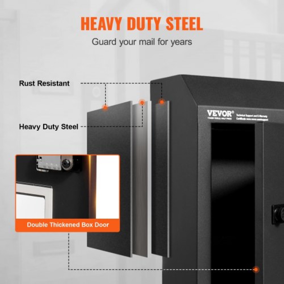 VEVOR Through The Door Key Drop Box, Heavy Duty Steel Through the Door Mailbox with 12" Combination Lock, Mail Drop Box, Μαύρο