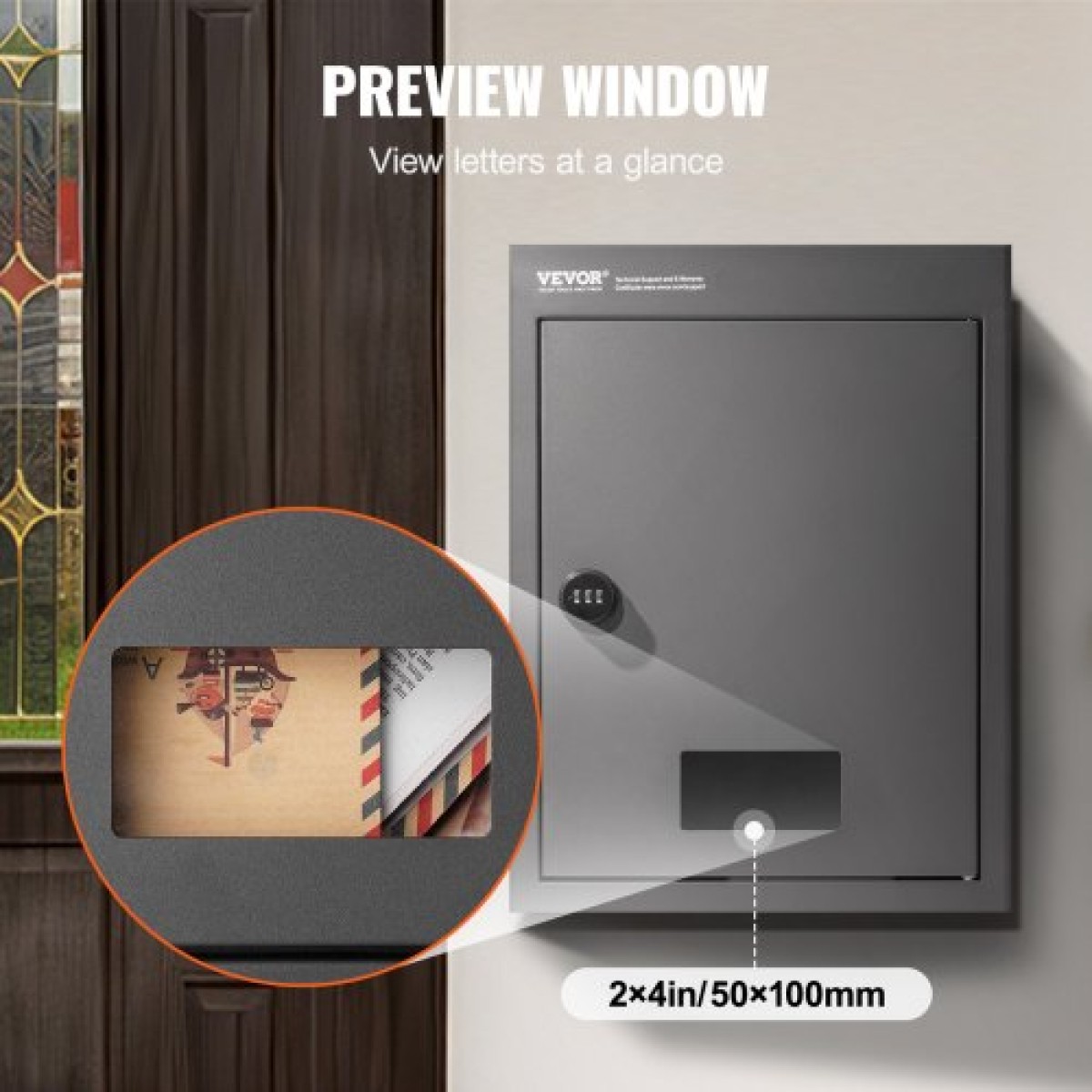 VEVOR Through The Wall Drop Box 31,8x16x42,9 cm Γραμματοκιβώτιο με Κλειδαριά Κωδικού Μαύρο