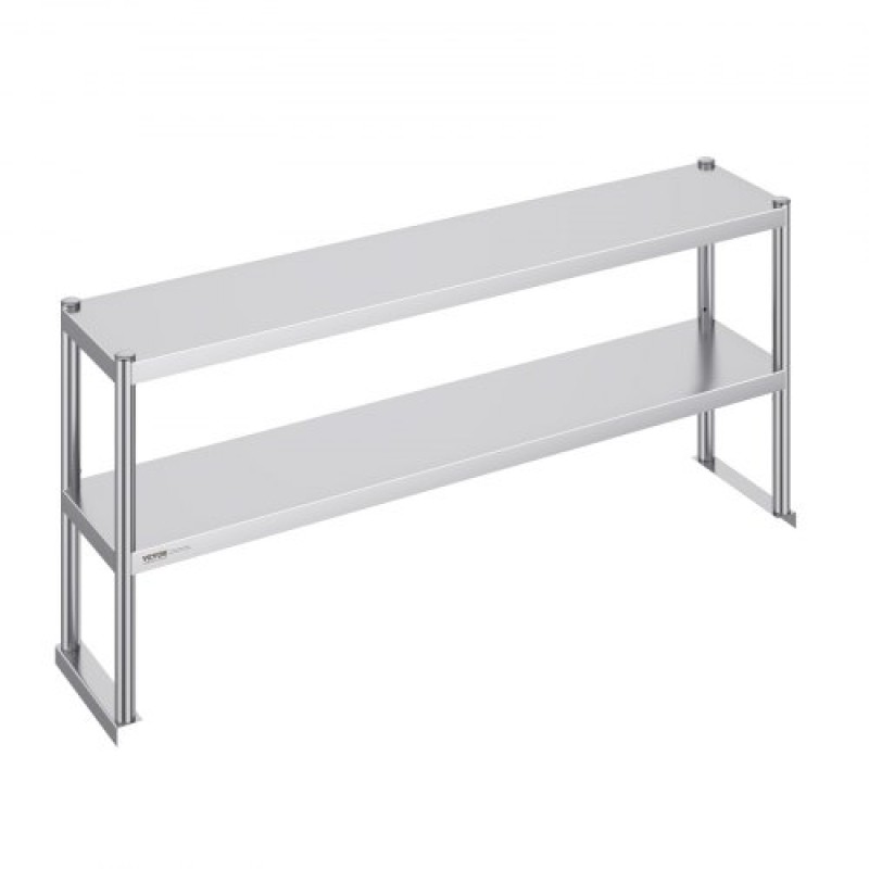 VEVOR Double Overshelf Stainless Steel Overshelf 2-Tier 12"x60" for Prep Table