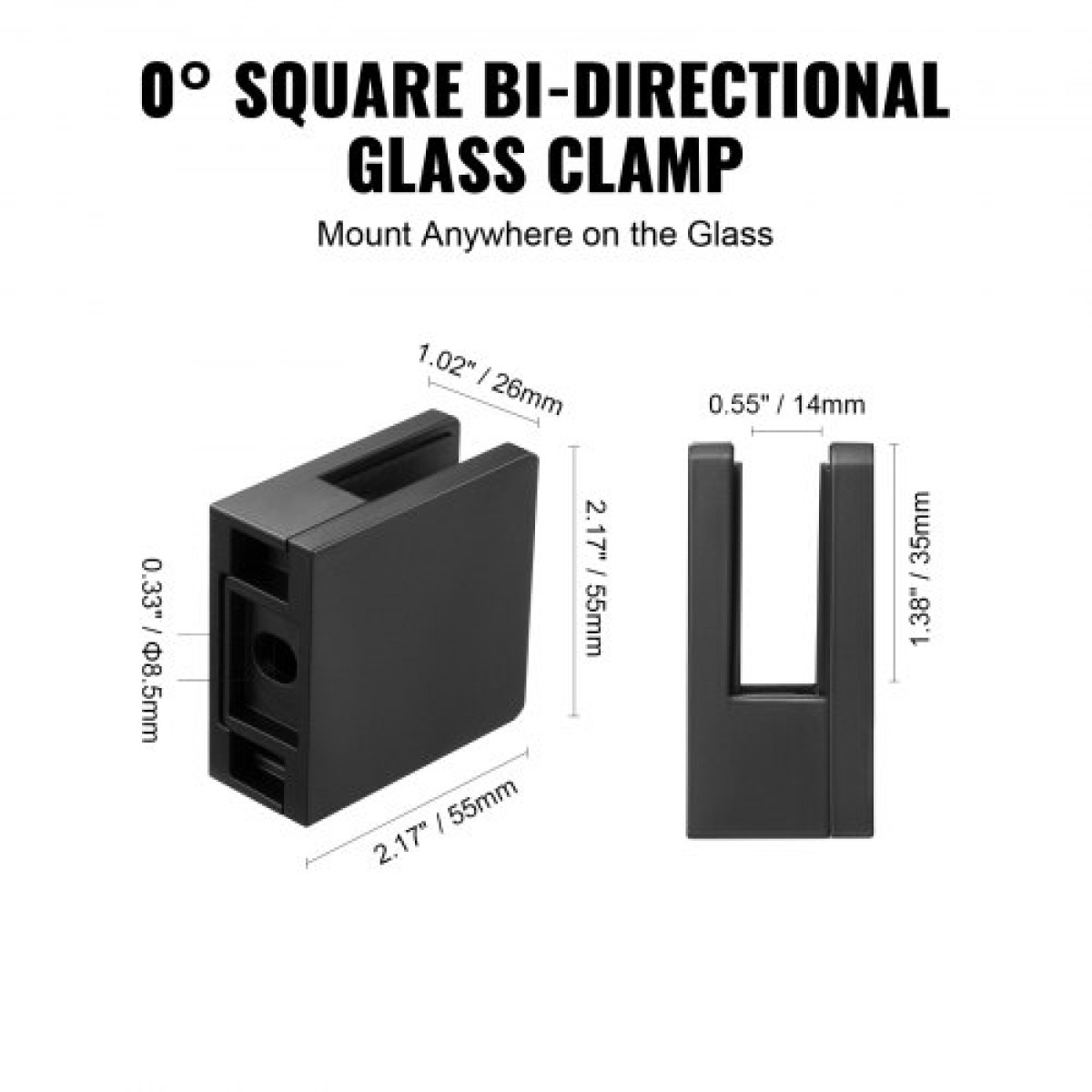 VEVOR Glass Clamp 40 PCS Τετράγωνο στήριγμα κιγκλιδώματος για 0,31"-0,47" (0,8-1,2 cm) Γυάλινο μαύρο