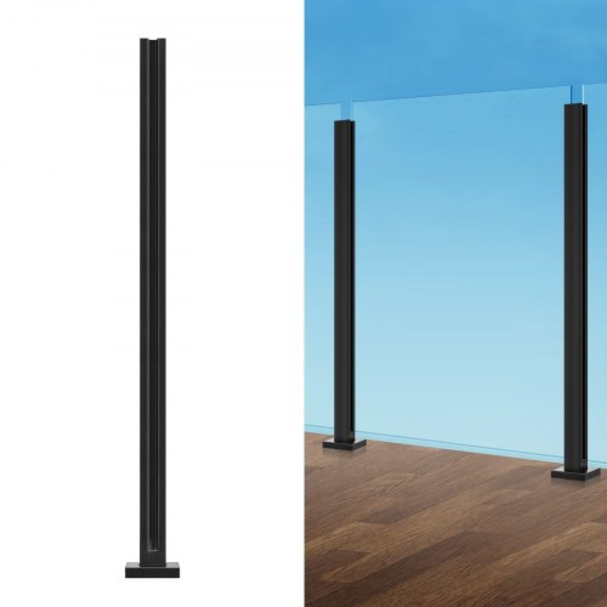 Σφιγκτήρας VEVOR Glass, 41,34" Στήριγμα κιγκλίδωμα από γυαλί ύψους για 0,39" -0,47" Πάχος σκληρυμένο γυαλί, 304 ανοξείδωτο ατσάλι Σφιγκτήρας τοποθέτησης, γυάλινο στήριγμα ραφιού για μπαλκόνι, κήπο, κατάστρωμα, σκάλα, μαύρο
