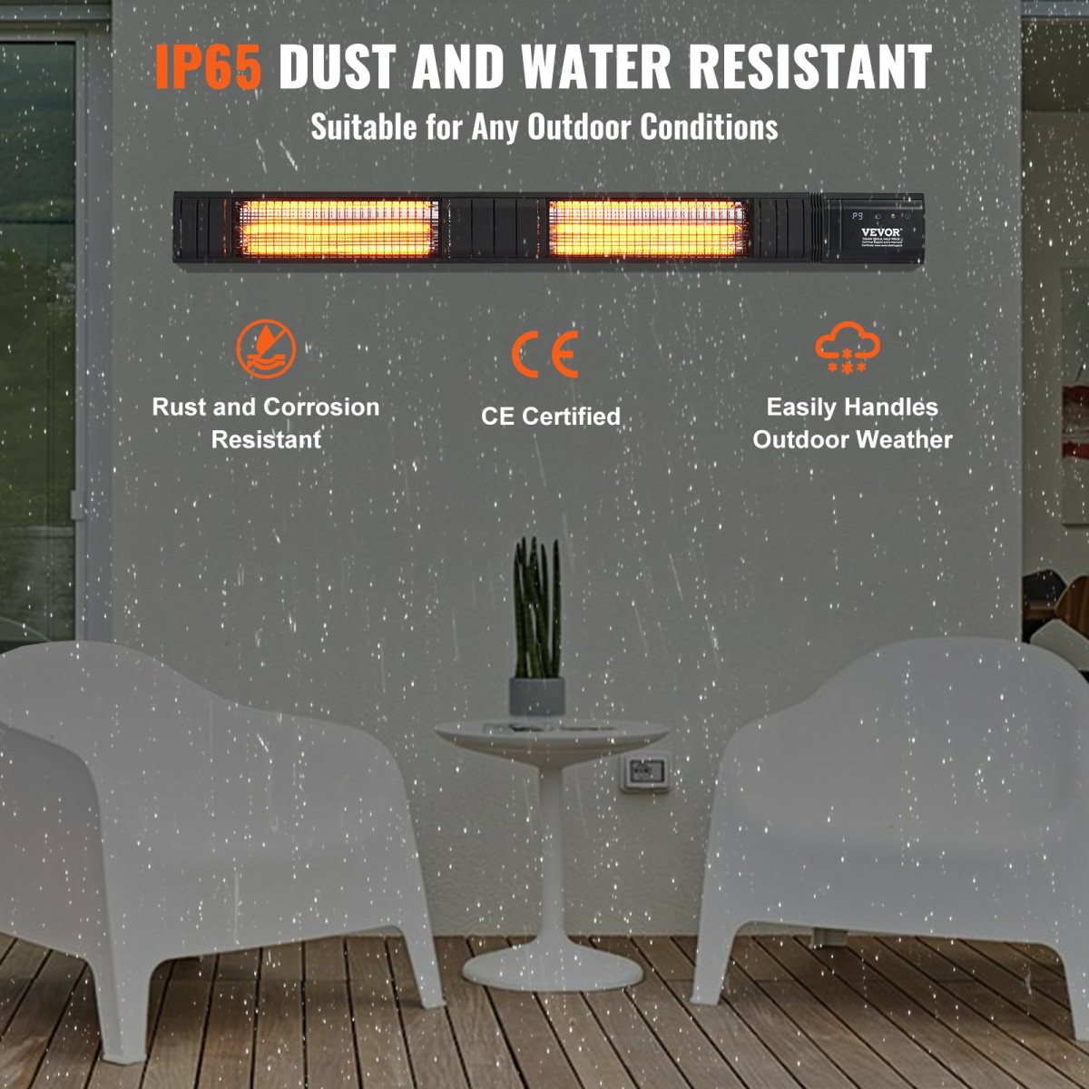 VEVOR Infrared Heater, 3000W Τηλεχειριστήριο Electric Space Infrared Heater, IP65 Protection Carbon υπέρυθρη θερμάστρα εξωτερικού χώρου με 9 ταχύτητες & χρονοδιακόπτη, για βεράντα, αίθριο, τραπεζαρία, στούντιο, πίσω αυλή, βάση τοίχου