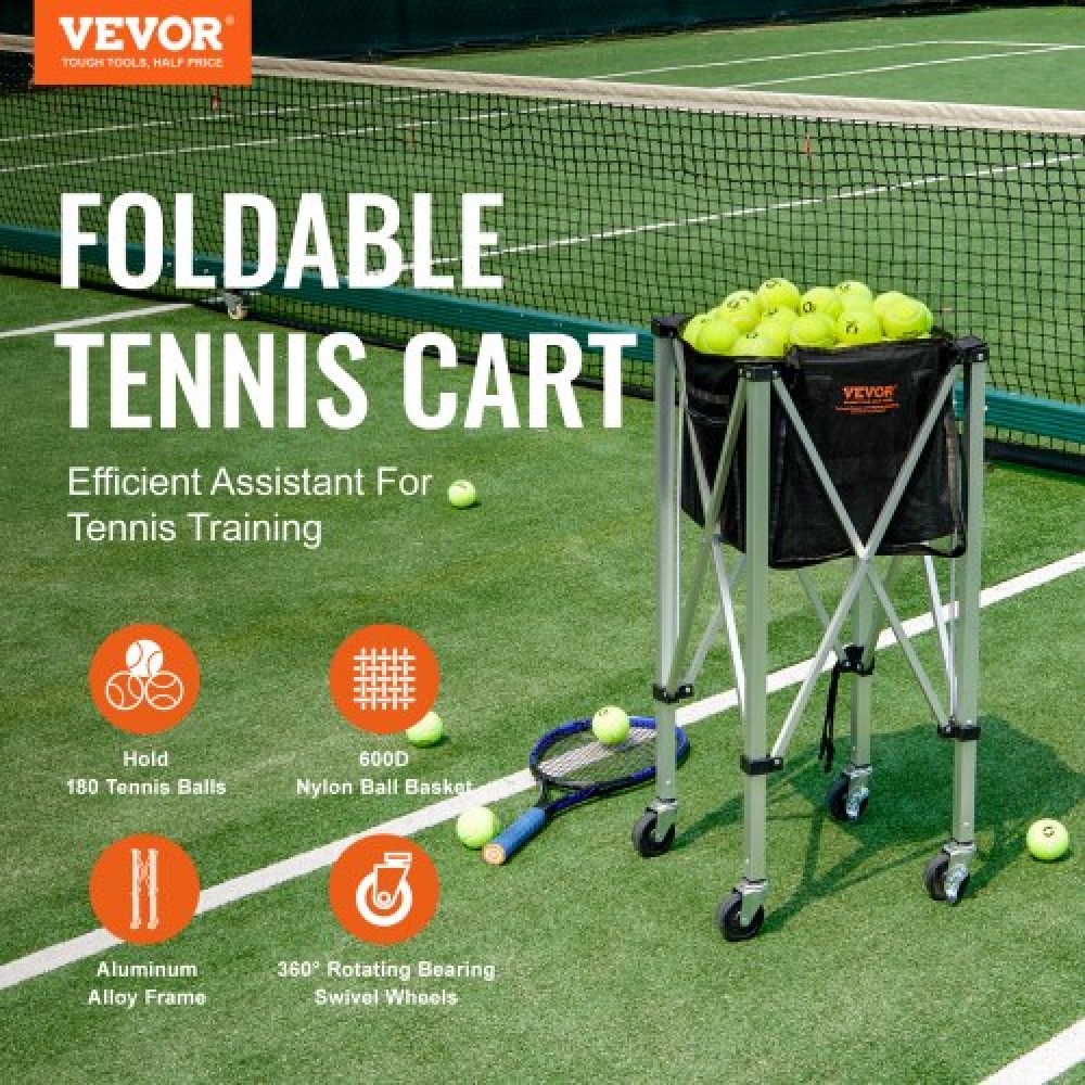 VEVOR Tennis Ball Hopper Basket Teaching Tennis Ball Cart with Wheels 180 Balls