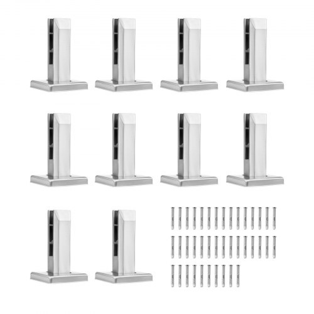 Σφιγκτήρας VEVOR Glass, 10 ΤΕΜ Τετράγωνο γυάλινο στήριγμα κιγκλιδώματος για 0,31 "-0,47" σκληρυμένο γυαλί, 304 ανοξείδωτο γυαλί Σφιγκτήρας τοποθέτησης, 0,12" Στήριγμα ράφι από γυαλί πάχους για μπαλκόνι, κήπο, σκάλα, ασήμι