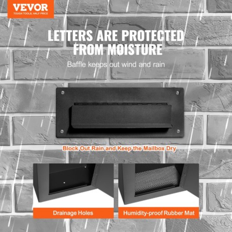 VEVOR Through The Wall Drop Box, Heavy Duty Steel Through the Wall Mailbox with 2,8-7,9" 13" Combination Lock, 13x7x17" Mail Drop Box, Μαύρο