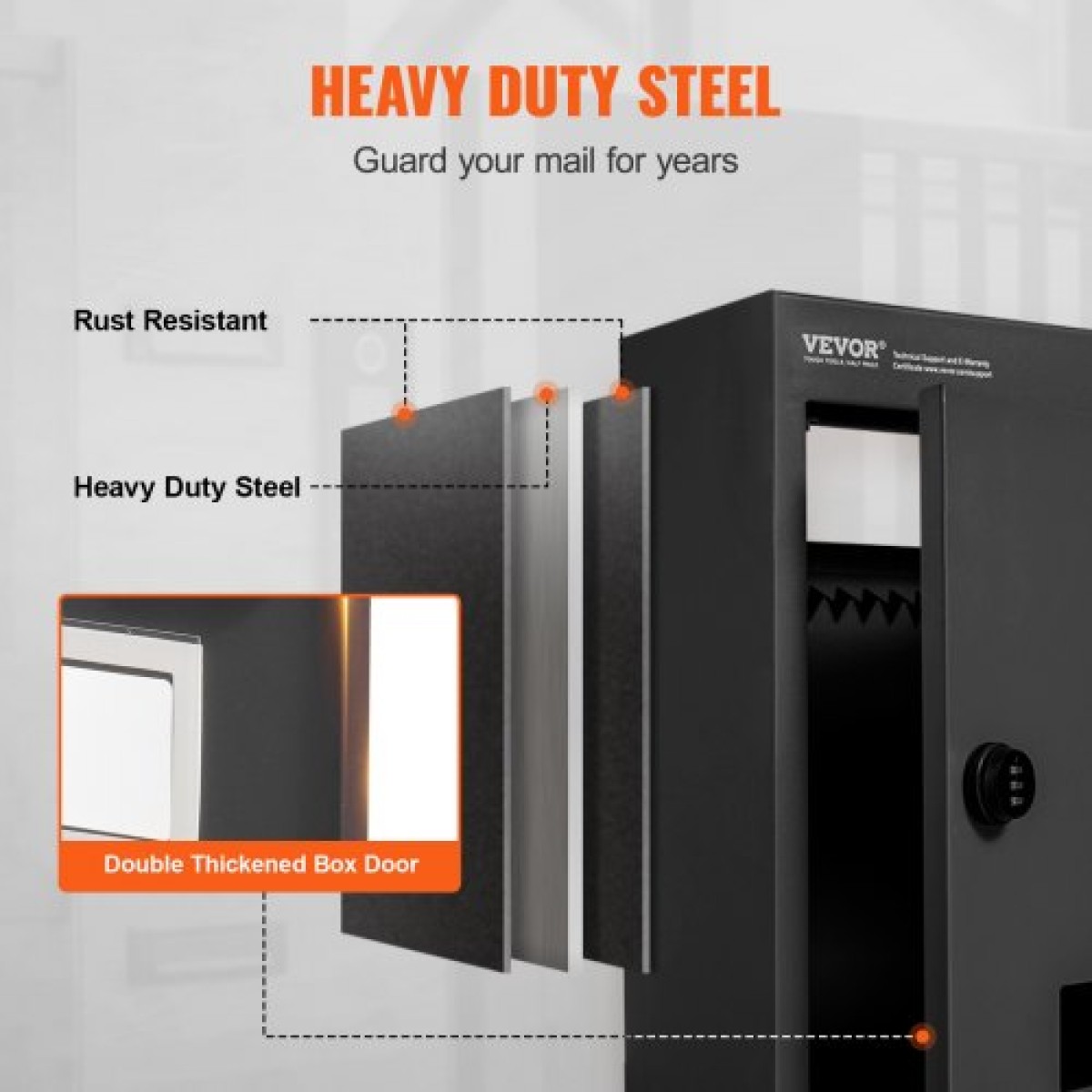 VEVOR Through The Wall Drop Box, Heavy Duty Steel Through the Wall Mailbox with 2,8-7,9" 13" Combination Lock, 13x7x17" Mail Drop Box, Μαύρο