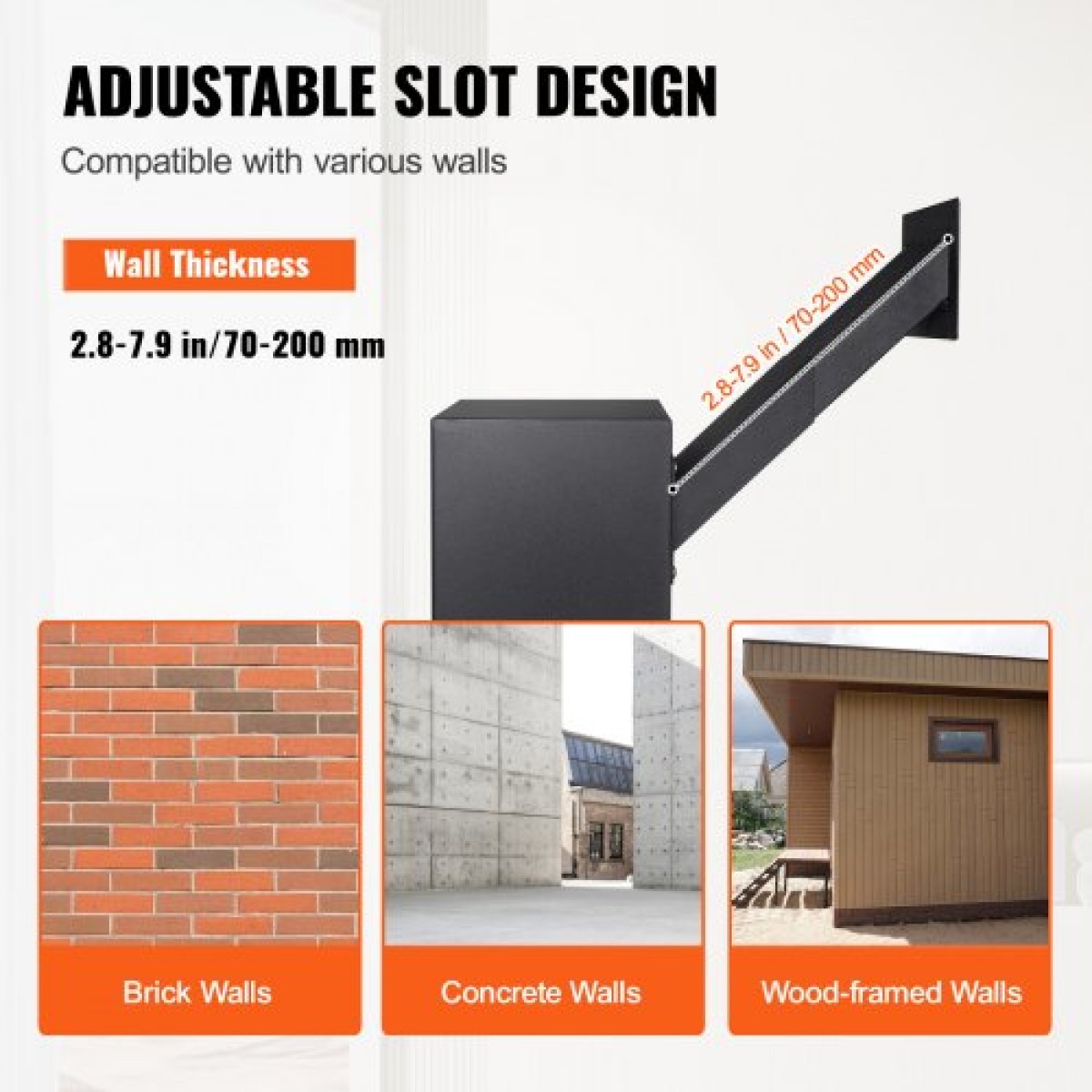 VEVOR Through The Wall Drop Box, Heavy Duty Steel Through the Wall Mailbox with 2,8-7,9" 13" Combination Lock, 13x7x17" Mail Drop Box, Μαύρο