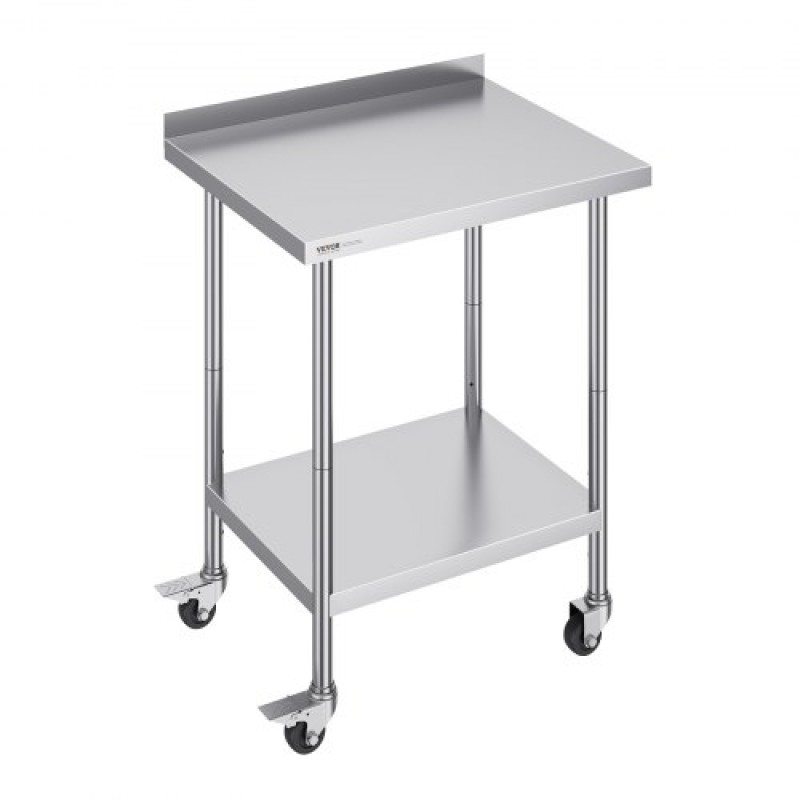 Τραπέζι εργασίας VEVOR 24 x 30 x 40 ιντσών από ανοξείδωτο ατσάλι, Εμπορικό τραπέζι προετοιμασίας φαγητού με τροχούς, τραπέζι εργασίας βαρέως τύπου, μεταλλικό τραπέζι εργασίας με ρυθμιζόμενο ύψος για εστιατόριο, σπίτι και ξενοδοχείο