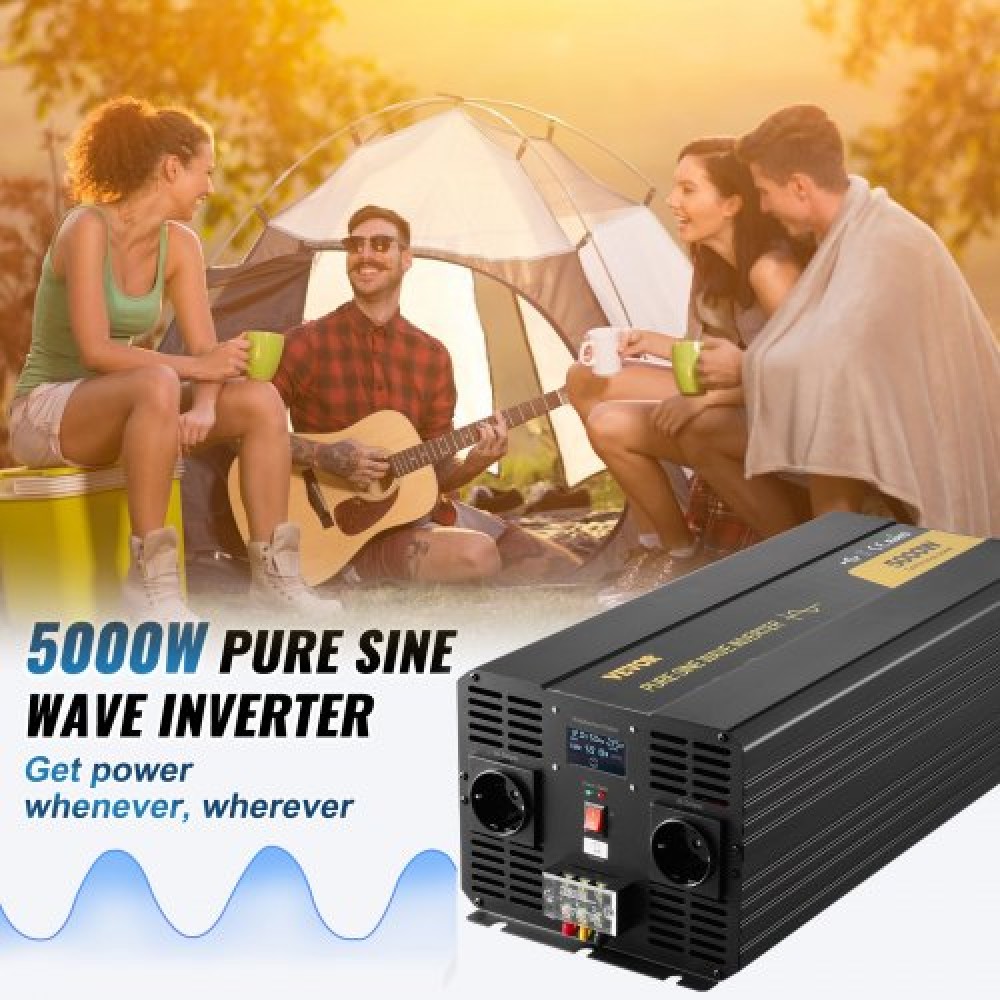 VEVOR Pure Sine Wave Inverter, 5000 Watt, Power Inverter, DC 12V to AC 230V Inverter με οθόνη LCD Θύρα USB και τηλεχειριστήριο, Μετατροπέας ισχύος για Car RV Truck Solar System Travel Camping